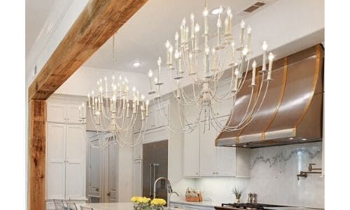 chandelier over kitchen sink